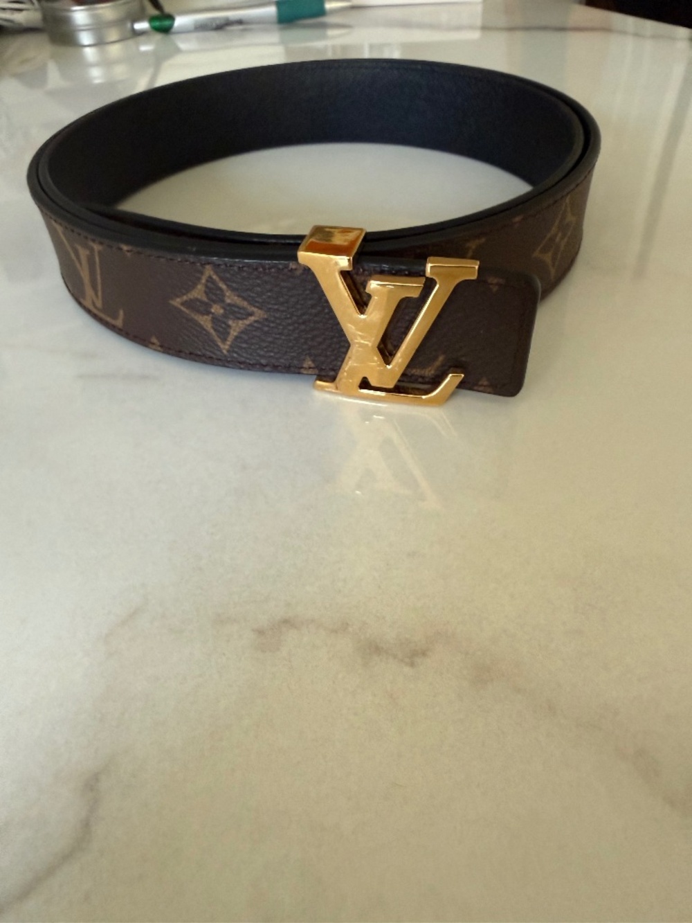 Louis Vuitton Reversible LV Initials Belt – Size 90 (Gold Buckle)
